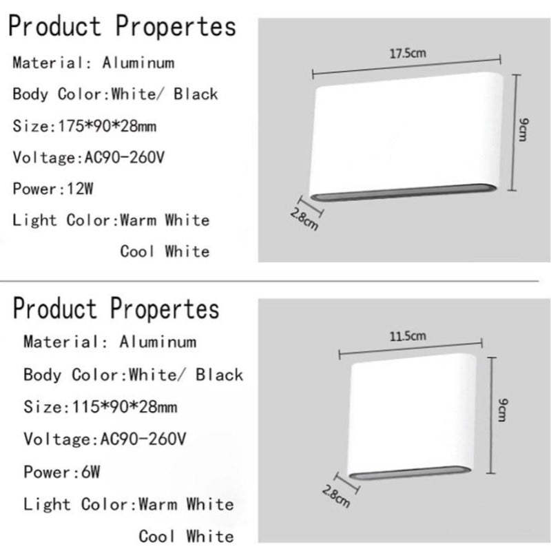 Ray Moderna LED Rectangular Metal/Acrílico Aplique de Pared Blanca/Negra