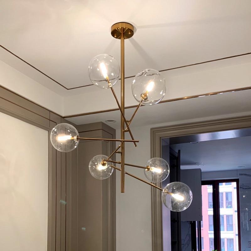 Nórdica Moderna Globos Metal/Vidrio Lámpara Colgante Dorada