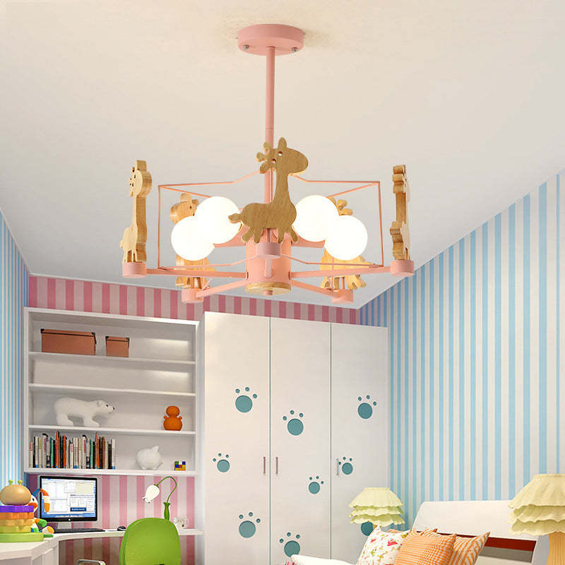 Arisha Decorativa Jirafas Metal/Madera LED Lámpara de Techo Rosa/Verde/Gris