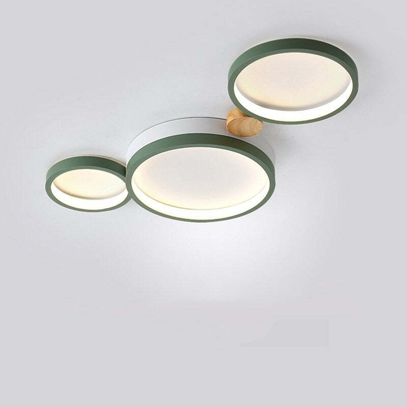 Muto Moderna Nórdica Redonda Metal/Madera Lámpara de Techo Verde/Blanca/Gris