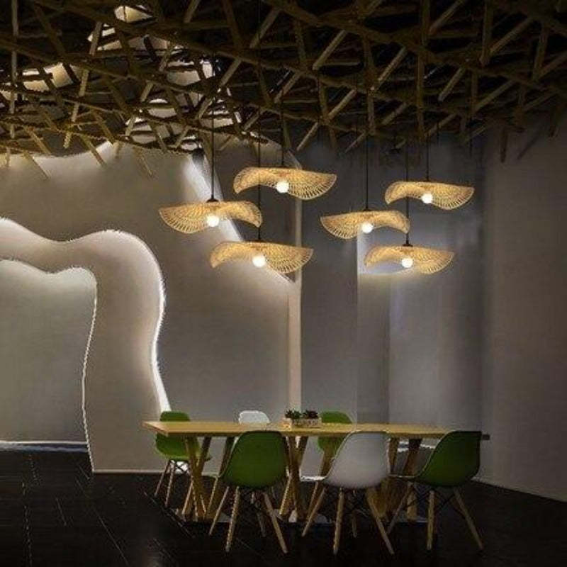 Ritta Zen Art Déco Irregularmente Metal/Ratán LED Lámpara Colgante Madera