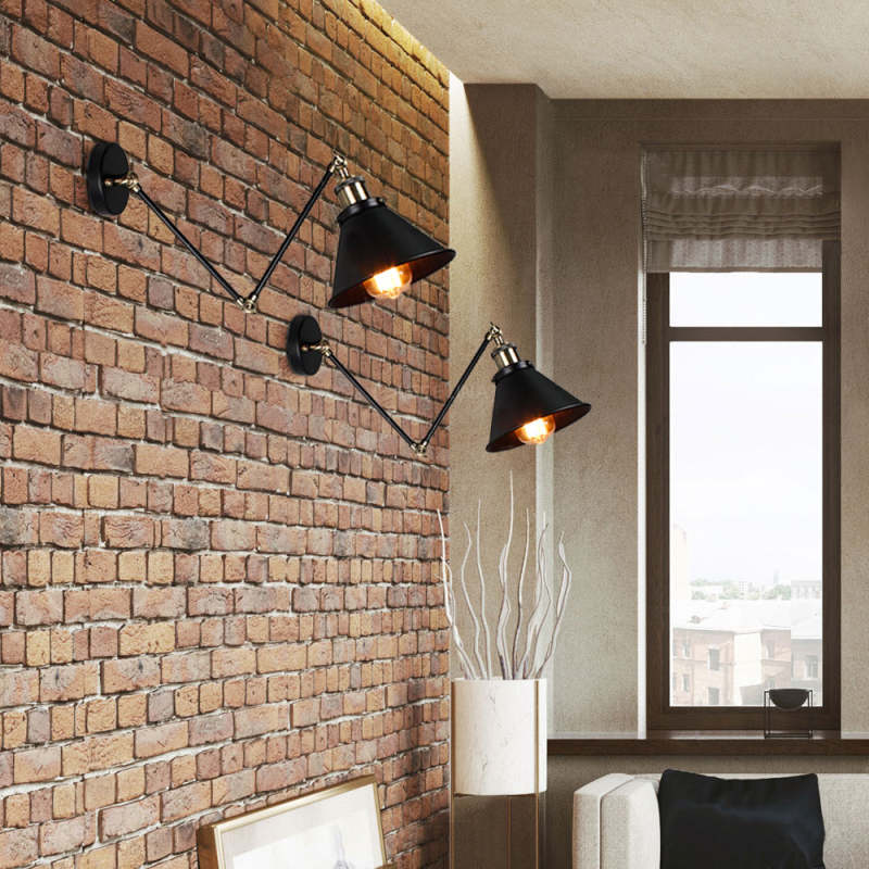 Epoch Vintage Industrial Ajustable Metal Aplique de Pared Negra