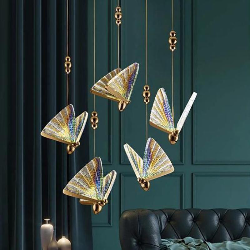 Arisha Diseña Mariposa Metal/Sílice Lámpara Colgante Dorada