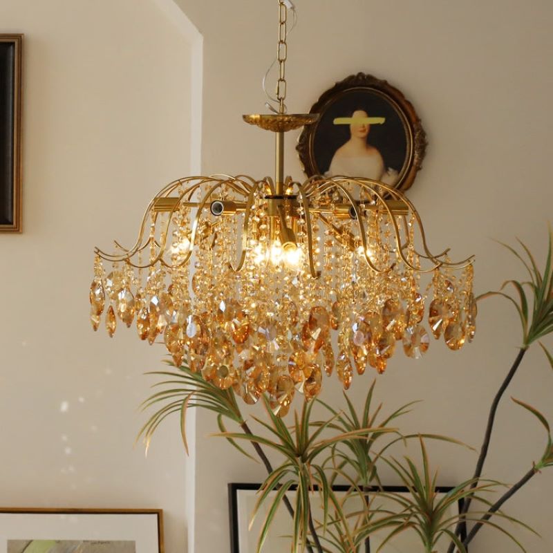 Kristy Retro Cristal Lámparas de Araña Ámbar Vidrio Metal Dormitorio