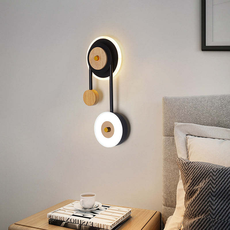 Nordic Moderno Redondo Madera Aplique de Pared Negro