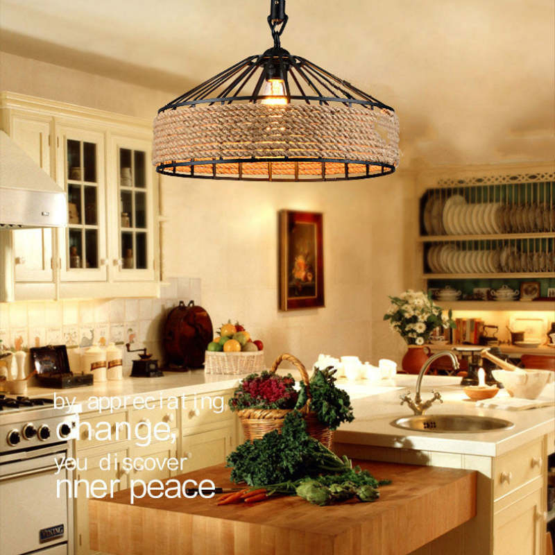 Silva Vintage Redonda Metal/Cuerda Lámpara Colgante Marrón