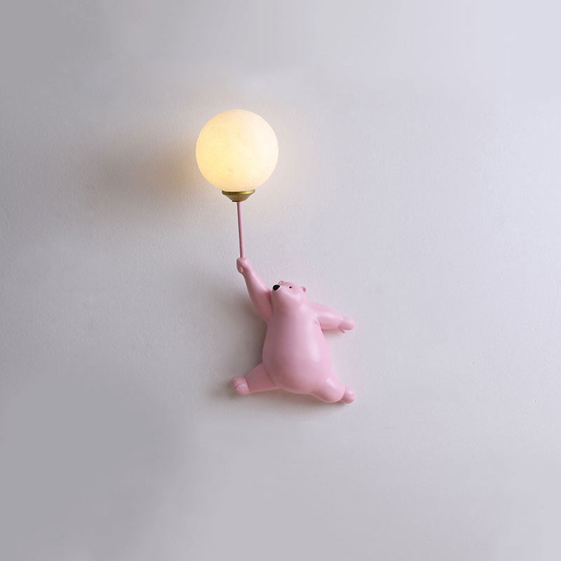 Aria Infantil Globo de Oso Acrílico/Resina Aplique de Pared Blanco/Azul/Rosa