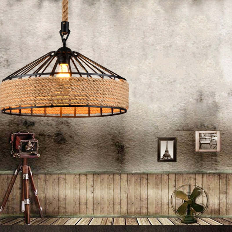 Silva Vintage Redonda Metal/Cuerda Lámpara Colgante Marrón