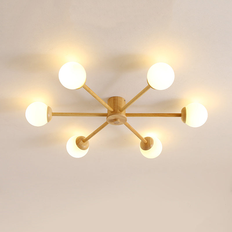 Muto Nórdica Bolas Vidrio LED Lámpara de Techo Madera