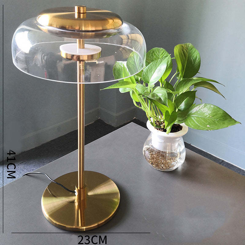 Arisha Moderna Diseño Vidrio/Metal Lámpara de Mesa Dorada/Madera