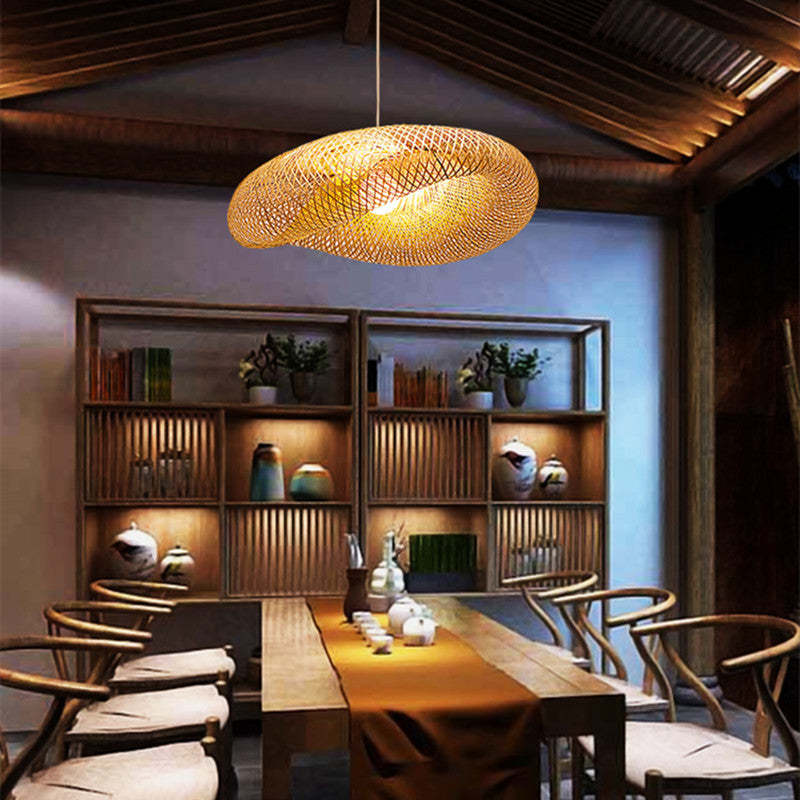 Muto Rustica Ratán Bambú Lámpara Colgante Marrón