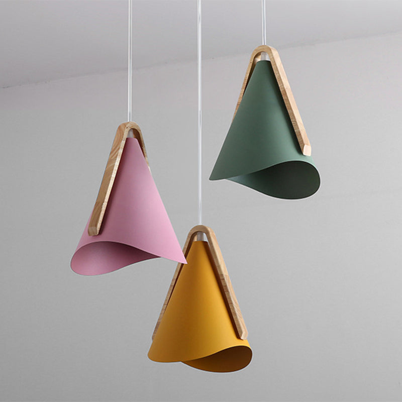 Valentina Moderna Cónico Metal/Madera Lámpara Colgante Rosa/Amarilla/Verde