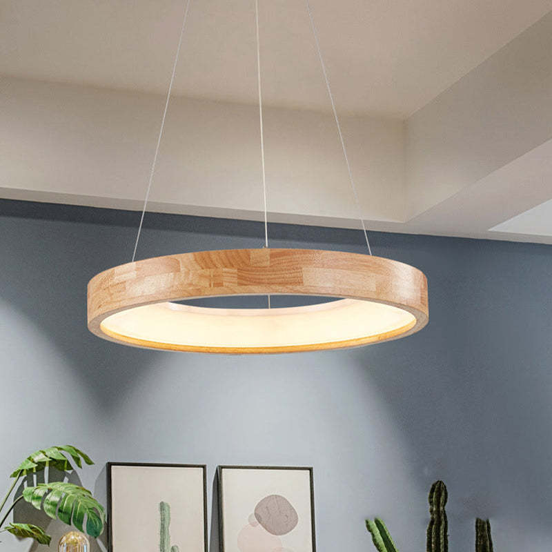 Muto Natural Anillo Acrílico LED Lámpara Colgante Madera