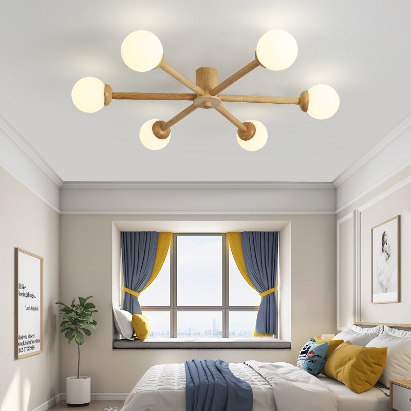 Muto Nórdica Bolas Vidrio LED Lámpara de Techo Madera