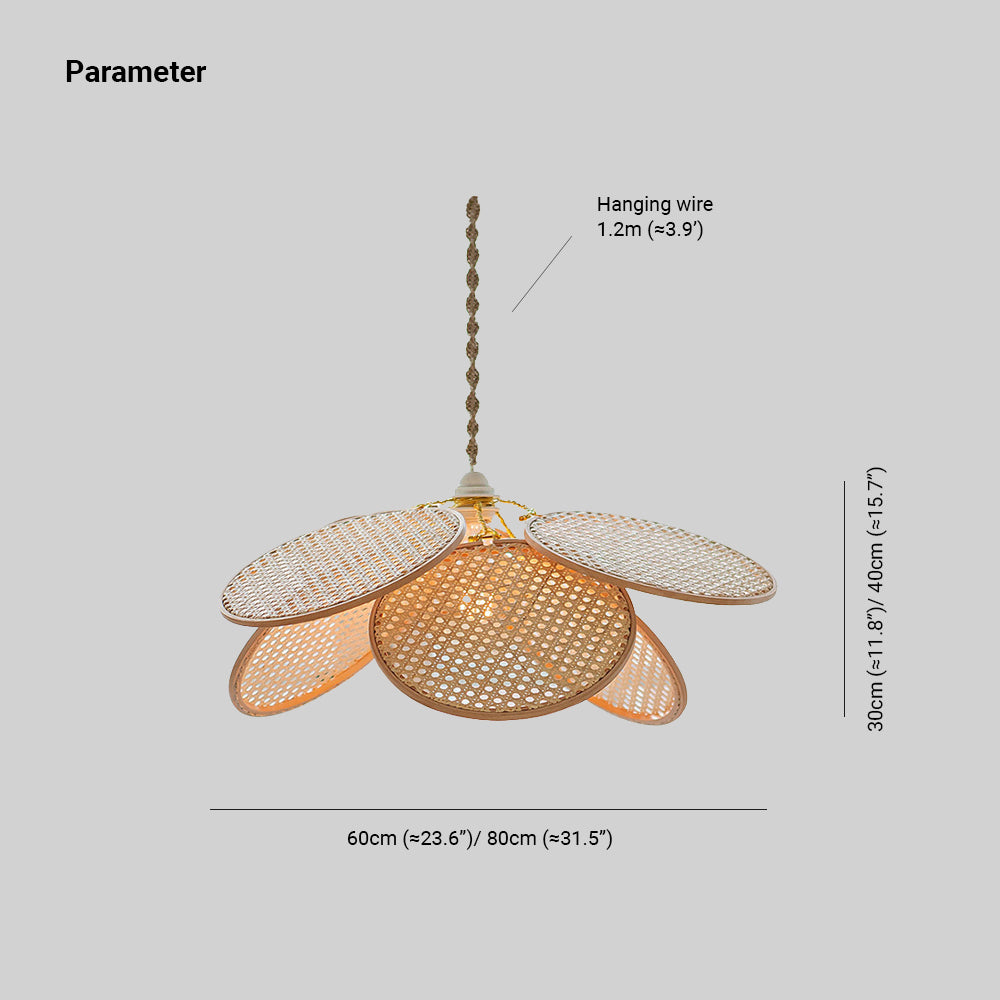 Ritta Decorativa Metal/Ratán Flor LED Lámpara Colgante Madera