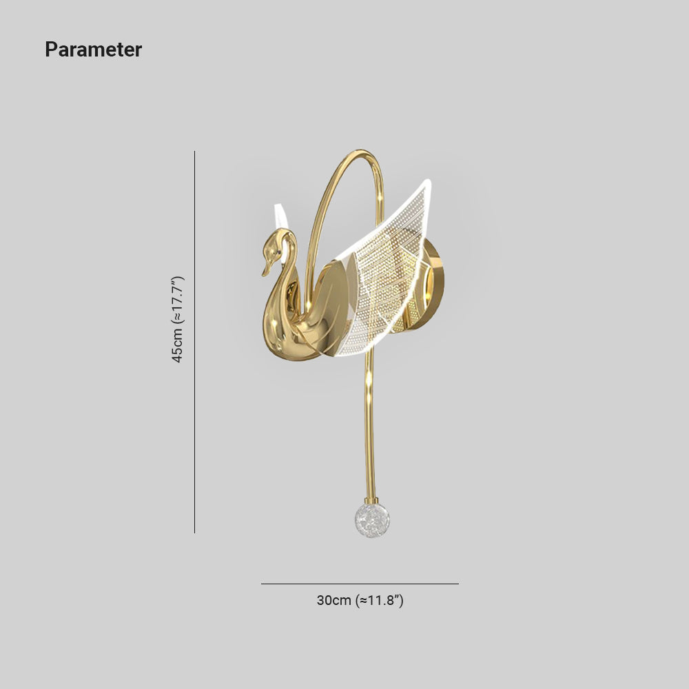 Arisha Decorativo Cisne Metal/Acrílico Aplique de Pared Oro Rosa/Dorado