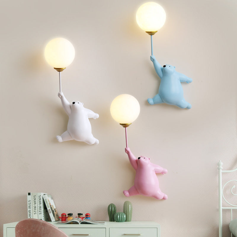 Aria Infantil Globo de Oso Acrílico/Resina Aplique de Pared Blanco/Azul/Rosa