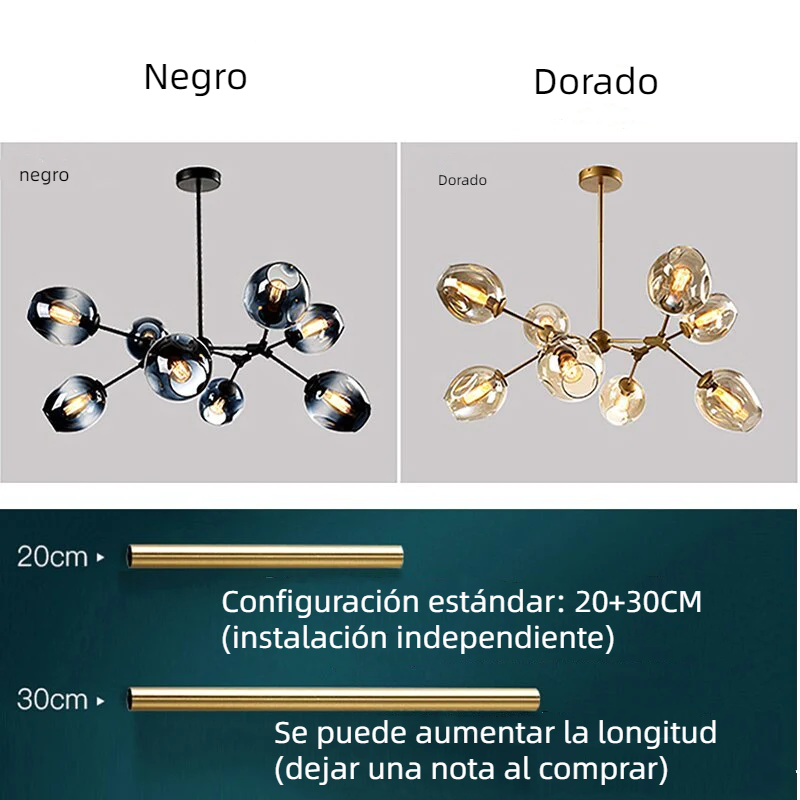 Valentina Morderna Vidrio/Metal LED Lámpara Colgante Dorada