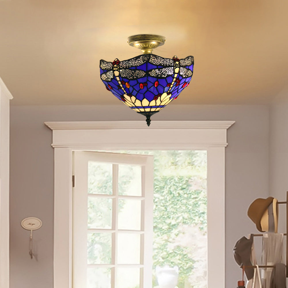 Tiffany Vintage Plafón Libélula Metal/Vidrio Salón/Dormitorio