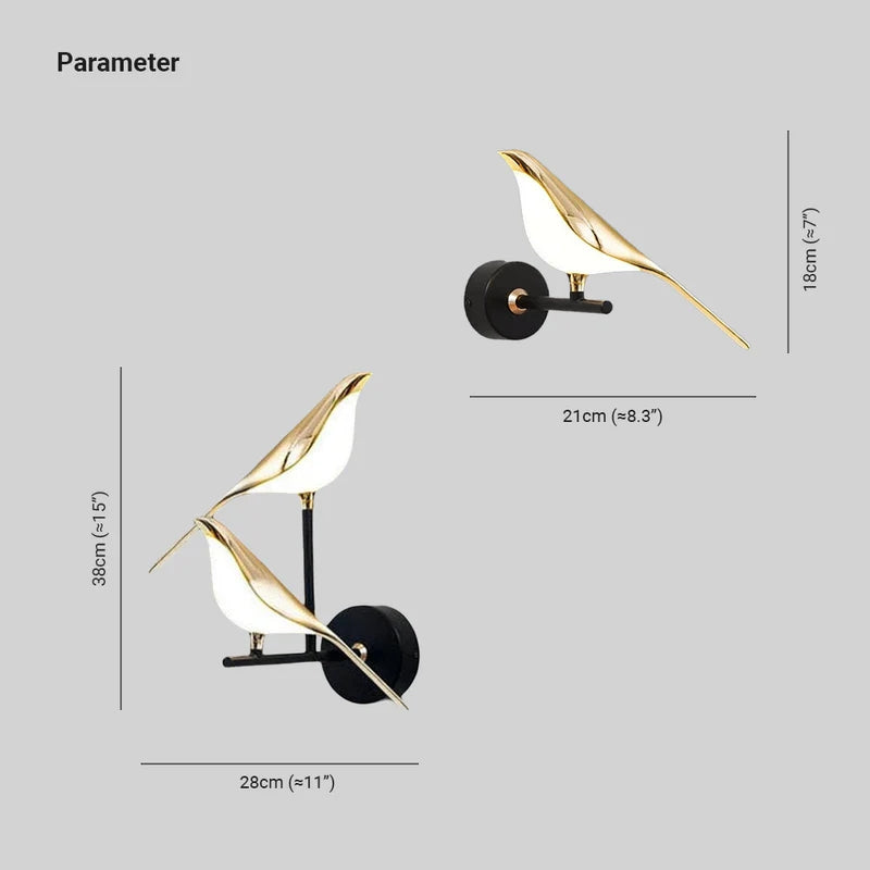 Arisha Decorativo Pájaro Metal/Acrílico LED Aplique de Pared Dorada