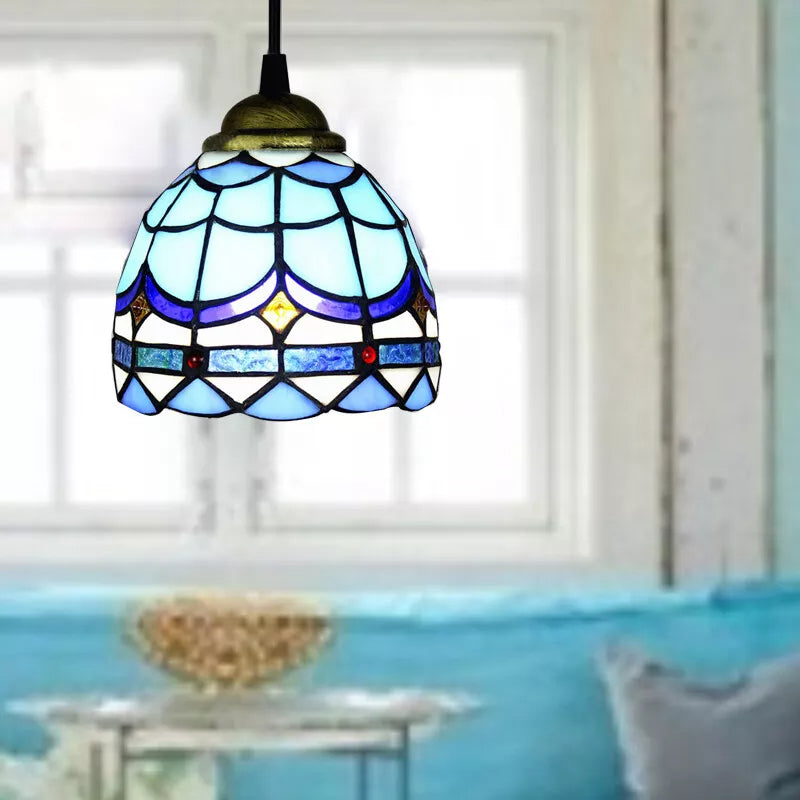 Tiffany Retro LED Lámpara colgante Azul Metal Vidrio Comedor