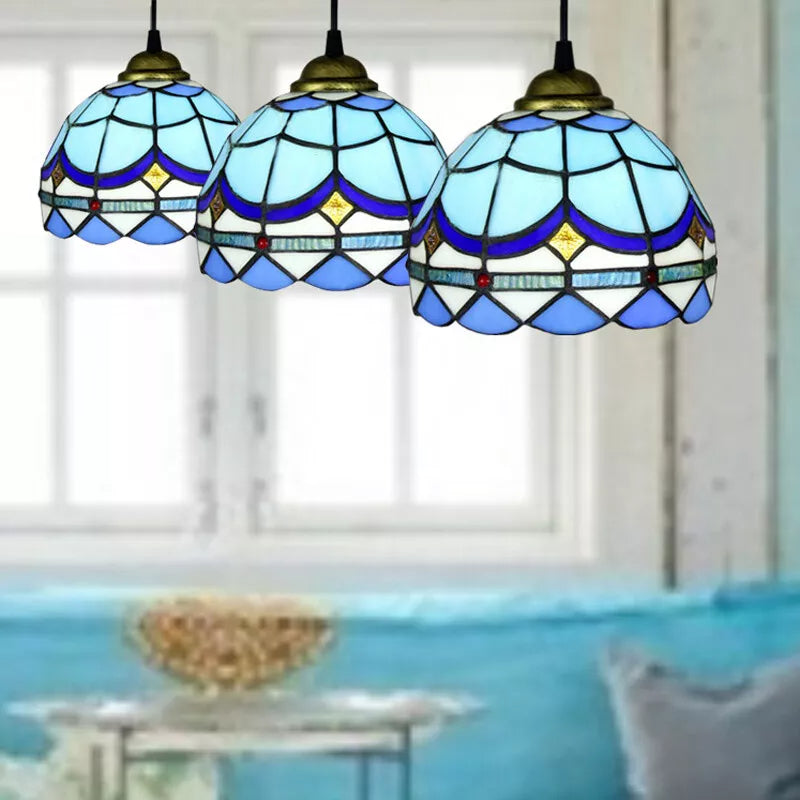 Tiffany Retro LED Lámpara colgante Azul Metal Vidrio Comedor