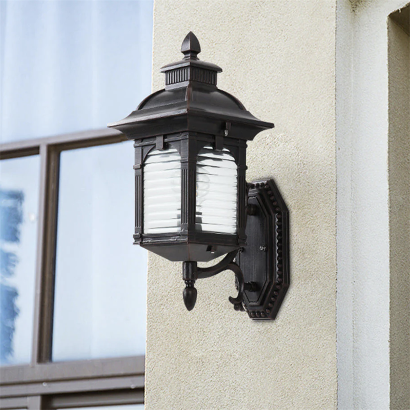 Ray Vintage Exterior Pared Lámpara Metal Cristal Pasillo Patio