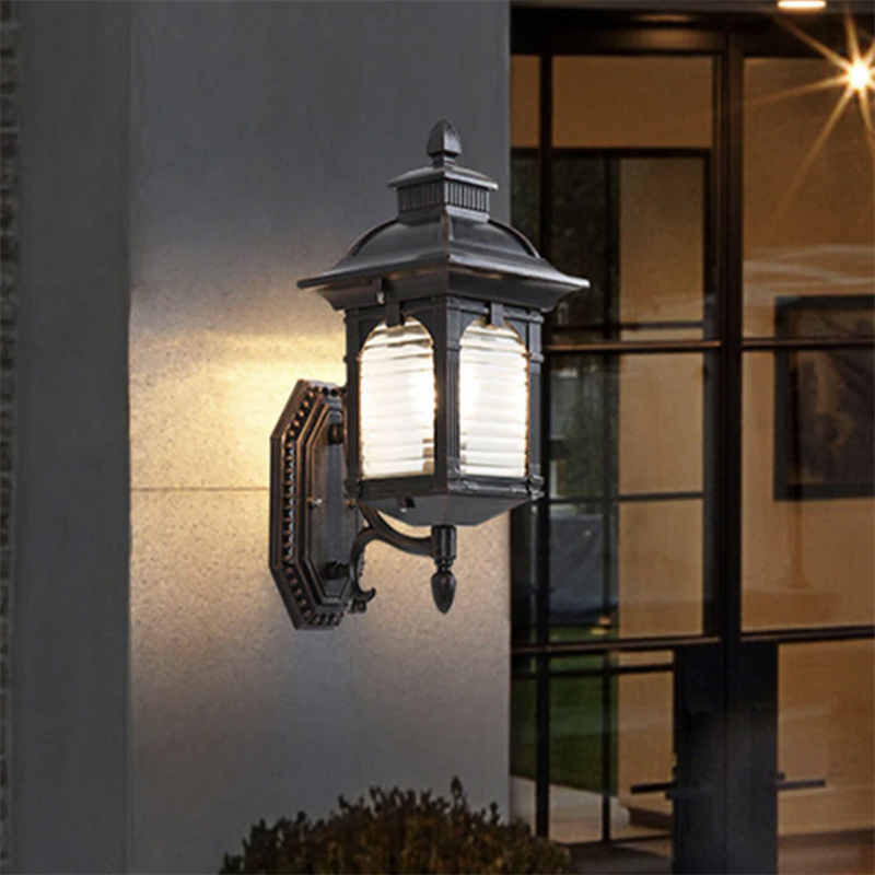 Ray Vintage Exterior Pared Lámpara Metal Cristal Pasillo Patio
