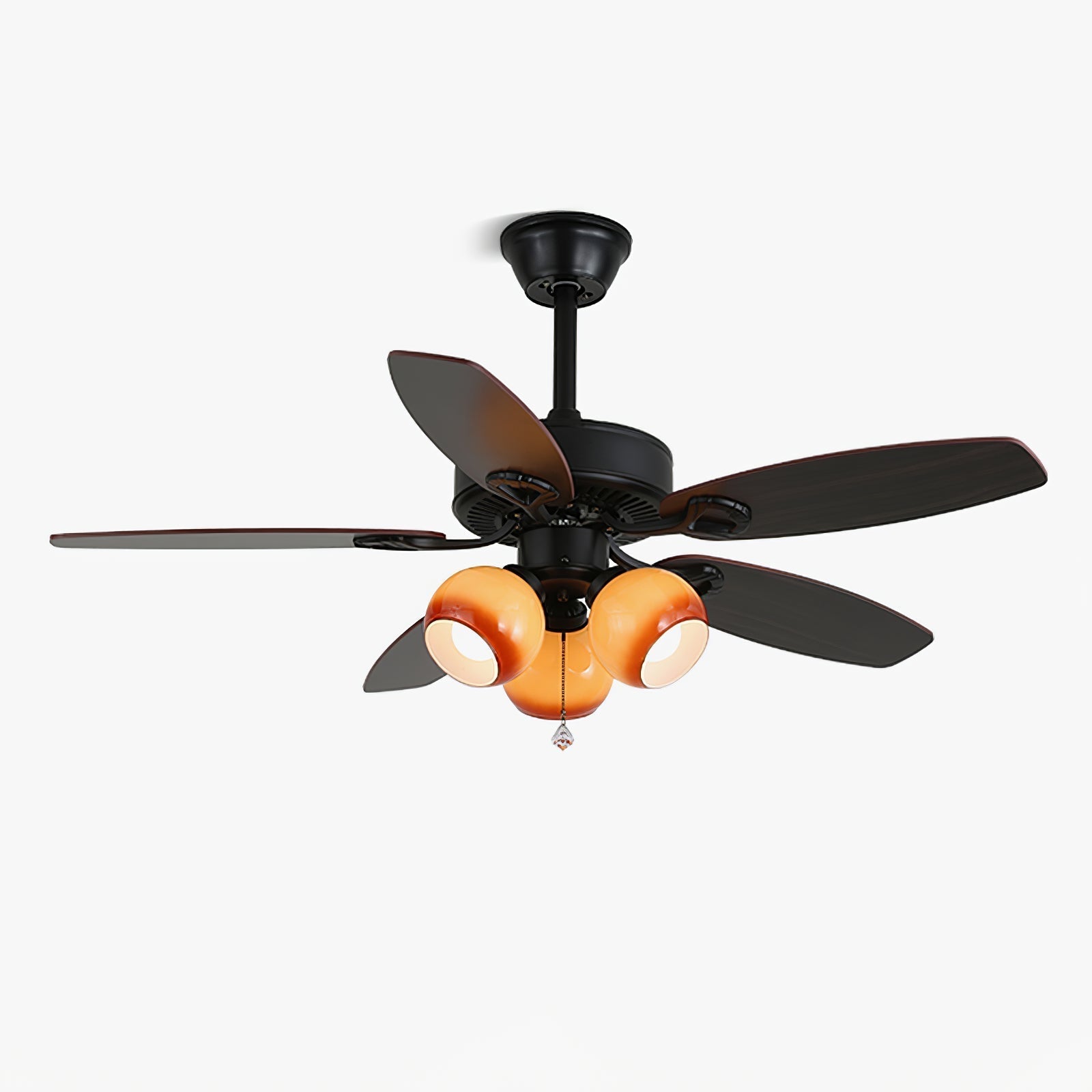 Ventilador de Techo con Lámpara Solara Clásico de Madera y Cristal, vista completa