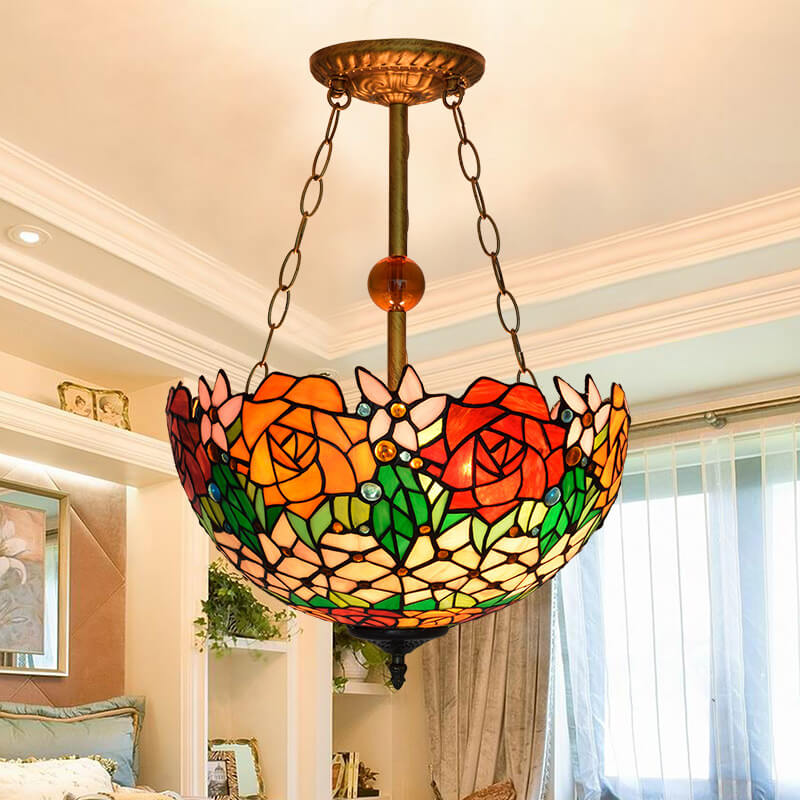 Tiffany Vintage LED Lámpara Colgante Vidrio Salón