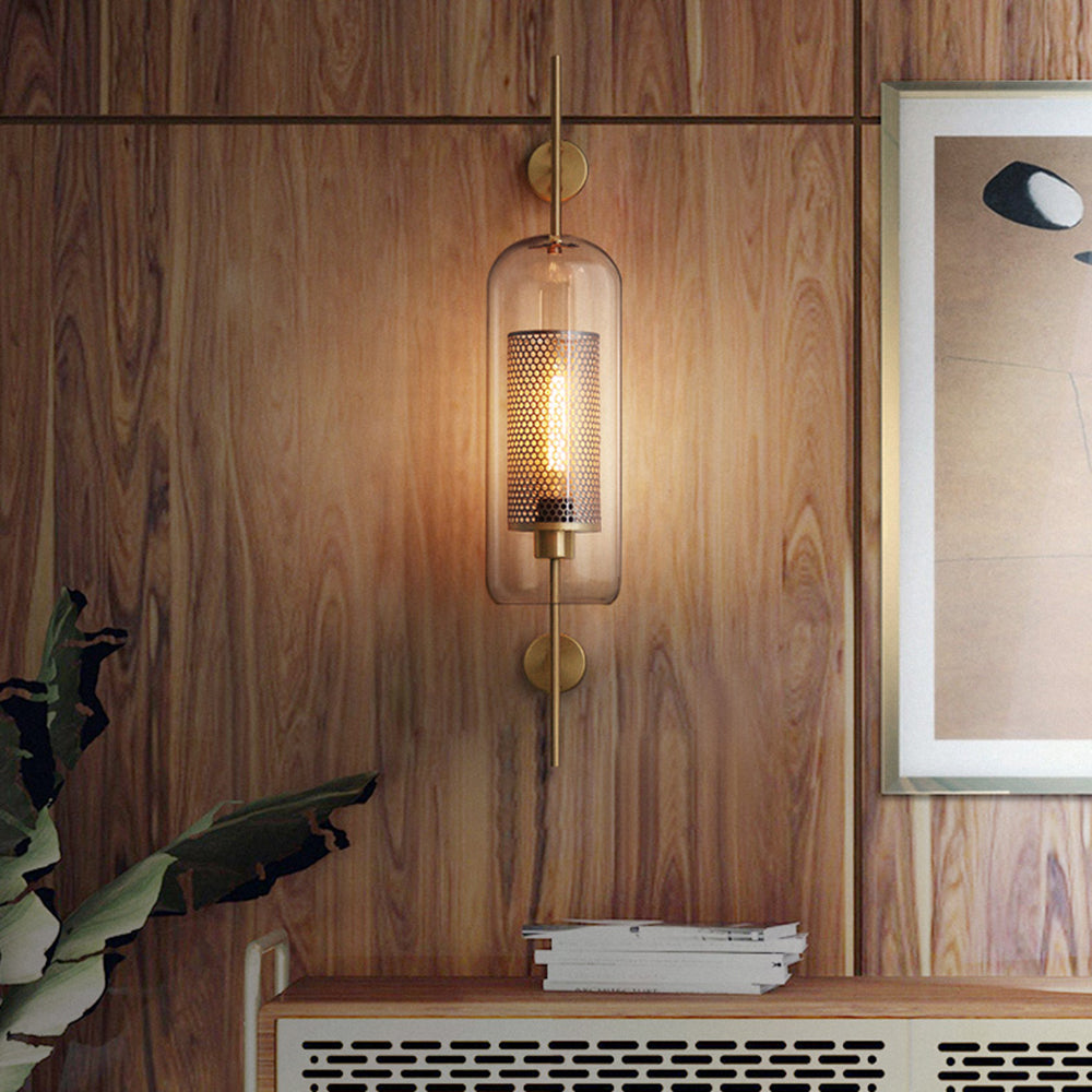 Arisha Industrial Geométrico Metal/Vidrio Aplique de Pared Cobre/Plateado