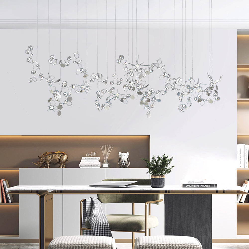 Olivia Moderna Geométrica Metal/Cristal Lámpara de Araña Plata