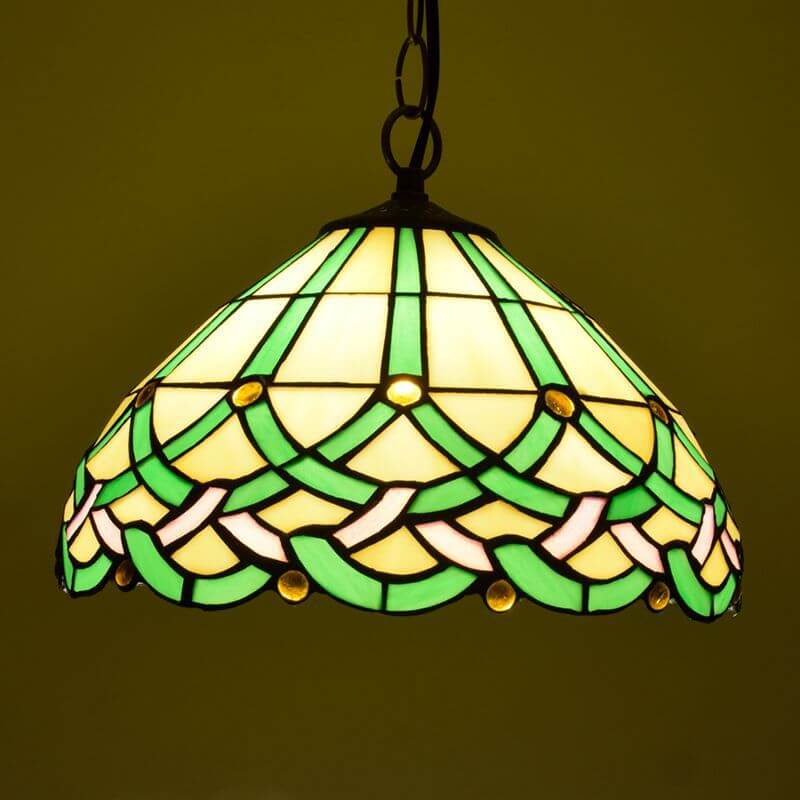 Tiffany Vintage Línea Gemas Cono Lámpara Colgante Vidrio Dormitorio