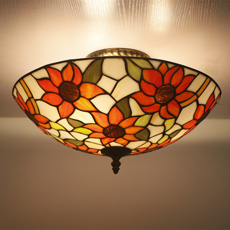 Tiffany Lujo Plafón Colorido Girasol Metal Vidrio Salón/Dormitorio