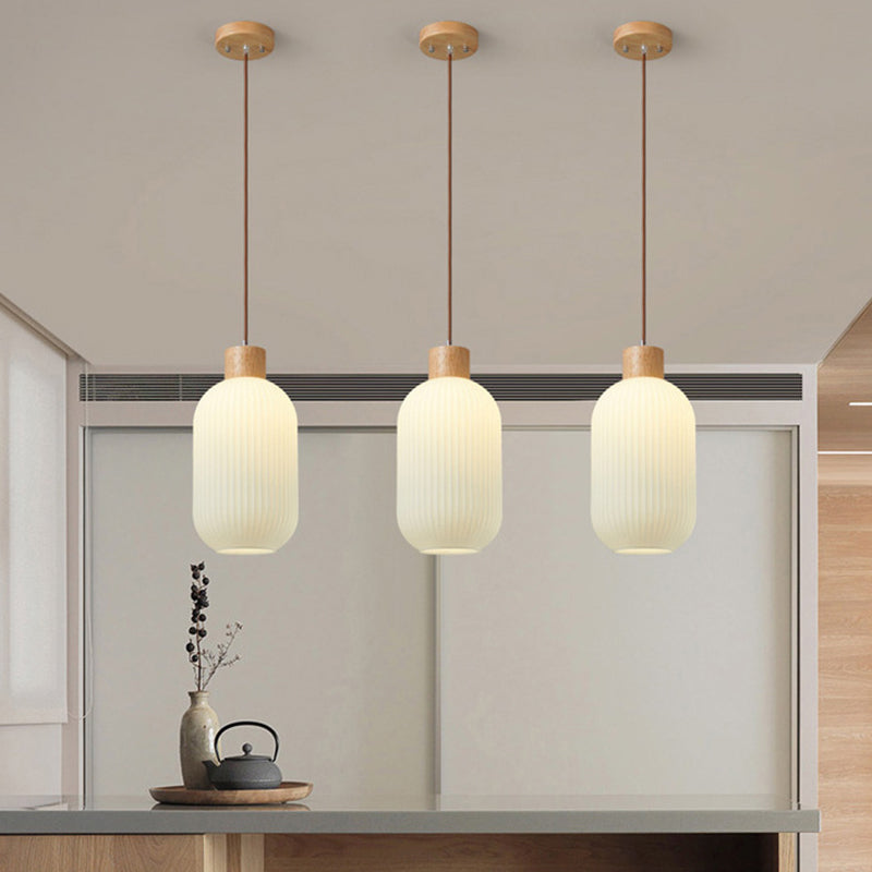 Muto Moderna Madera/Vidrio Lámpara Colgante Blanca