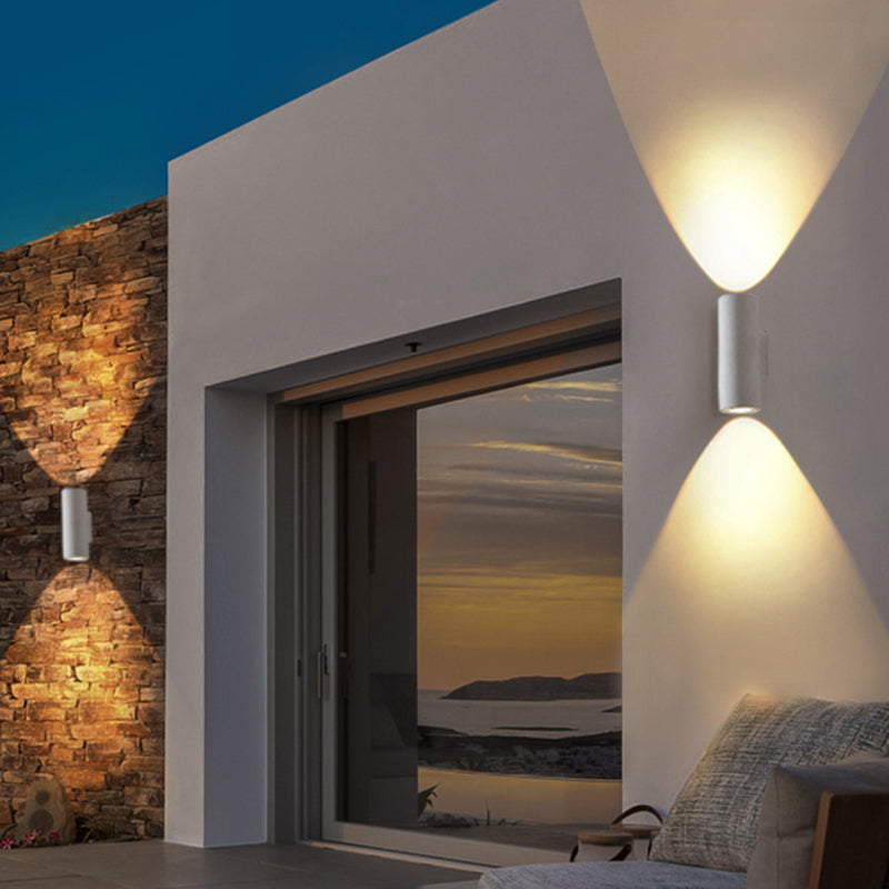 Ray Moderno Cilíndrico Cemento/Acrílico Aplique de Pared Exterior Negro/Blanco