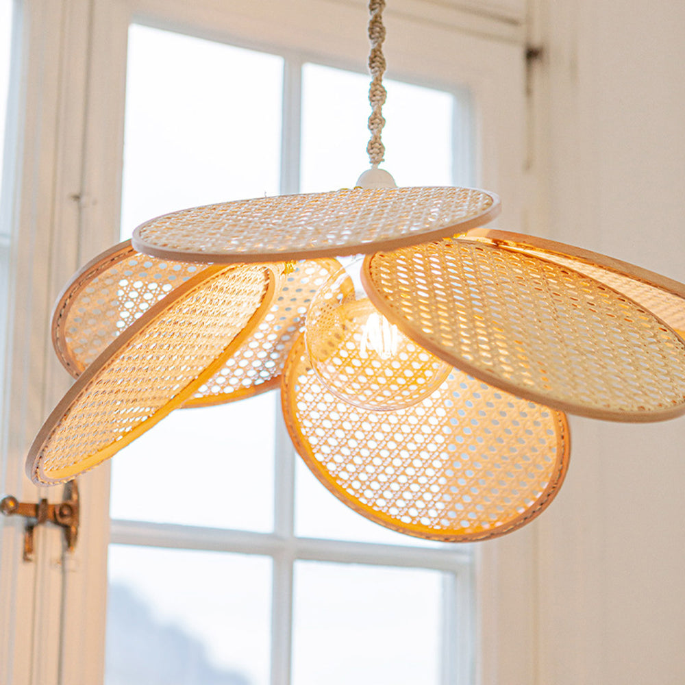 Ritta Decorativa Metal/Ratán Flor LED Lámpara Colgante Madera