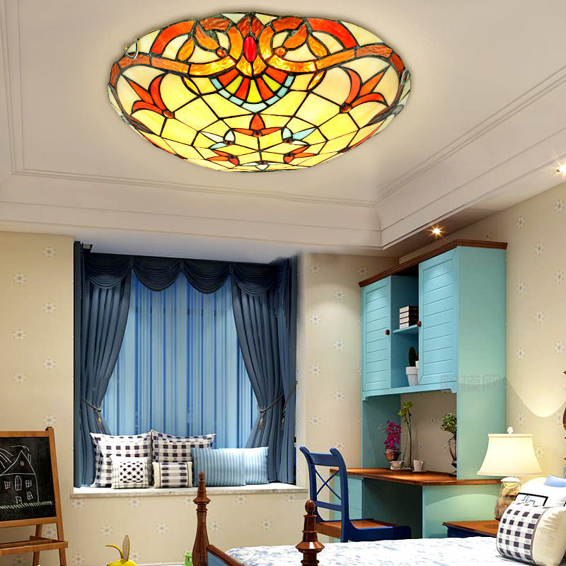 Tiffany Barroco Redondo Plafón Vidrio Metal Salón/Dormitorio