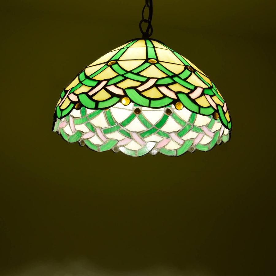 Tiffany Vintage Línea Gemas Cono Lámpara Colgante Vidrio Dormitorio
