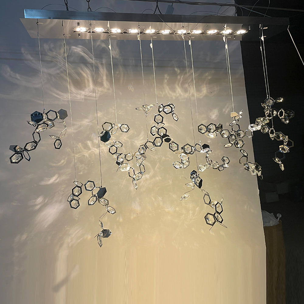 Olivia Moderna Geométrica Metal/Cristal Lámpara de Araña Plata