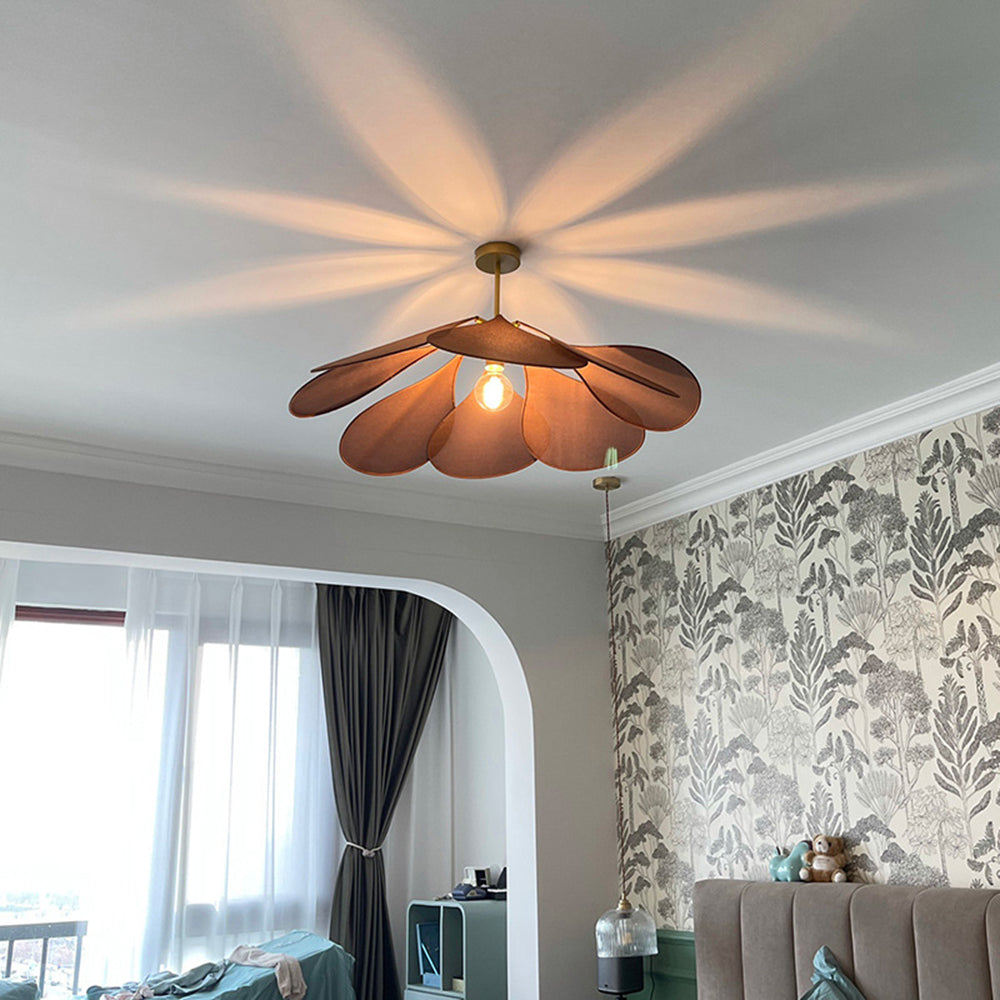 Ritta Diseño Flor Metal/Tela Lámpara Colgante Blanca/Marrón