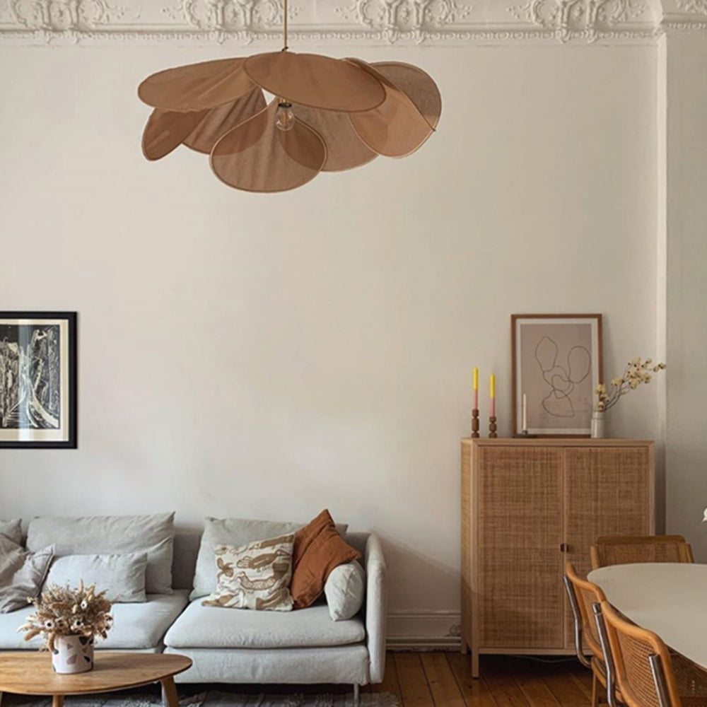 Ritta Diseño Flor Metal/Tela Lámpara Colgante Blanca/Marrón