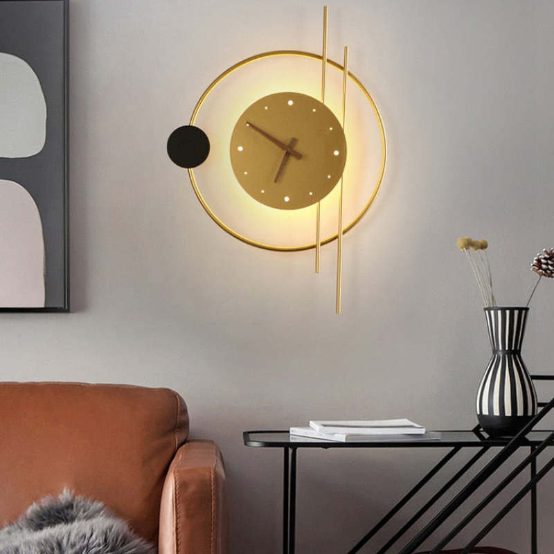 Arisha Diseño Reloj Metal/Vidrio Aplique de Pared Dorado/Negro