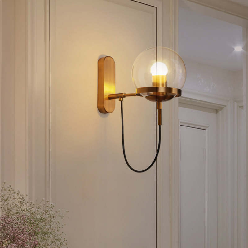 Silva Vintage Globo Metal/Cristal Aplique de Pared Negra/Bronce