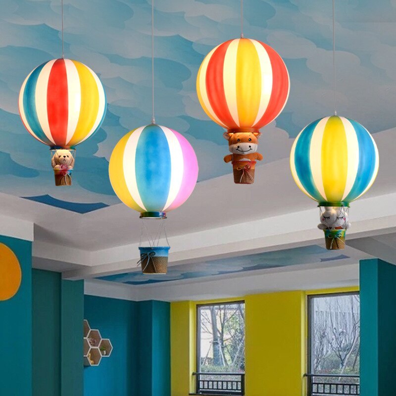 Nordic Moderna Infantil Globo Aerostático Acrílico Lámpara Colgante Azul/Rosa/Verde