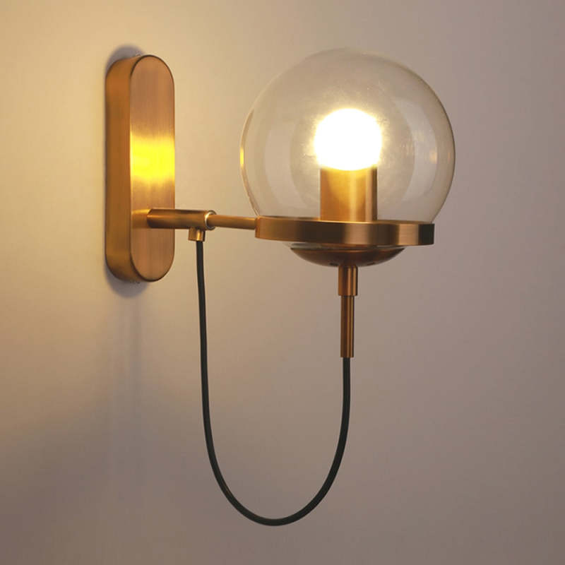 Silva Vintage Globo Metal/Cristal Aplique de Pared Negra/Bronce