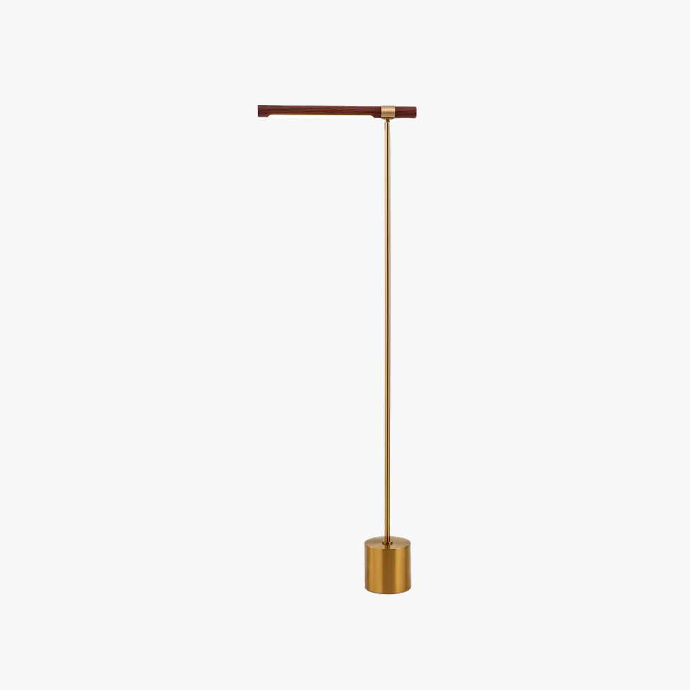Mira Moderna Minimalista Metal/Madera Lámpara de Pie Dorada/Nogal