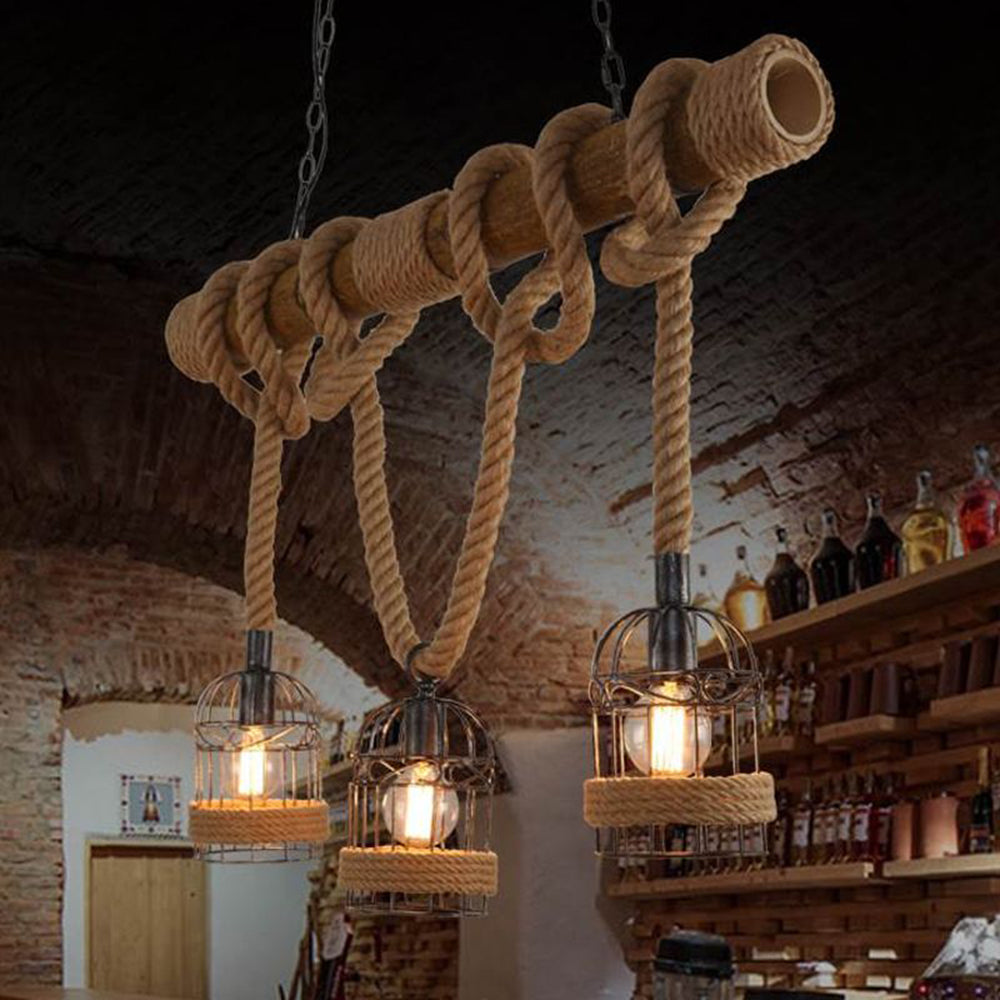 Silva Vintage Ratán Metal/Madera Lámpara Colgante Madera