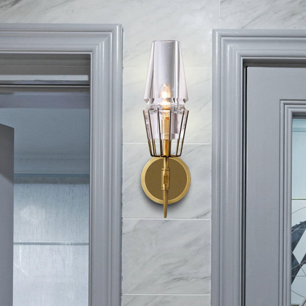 Arisha Vintage Linterna Metal/Vidrio Aplique de Pared Dorado