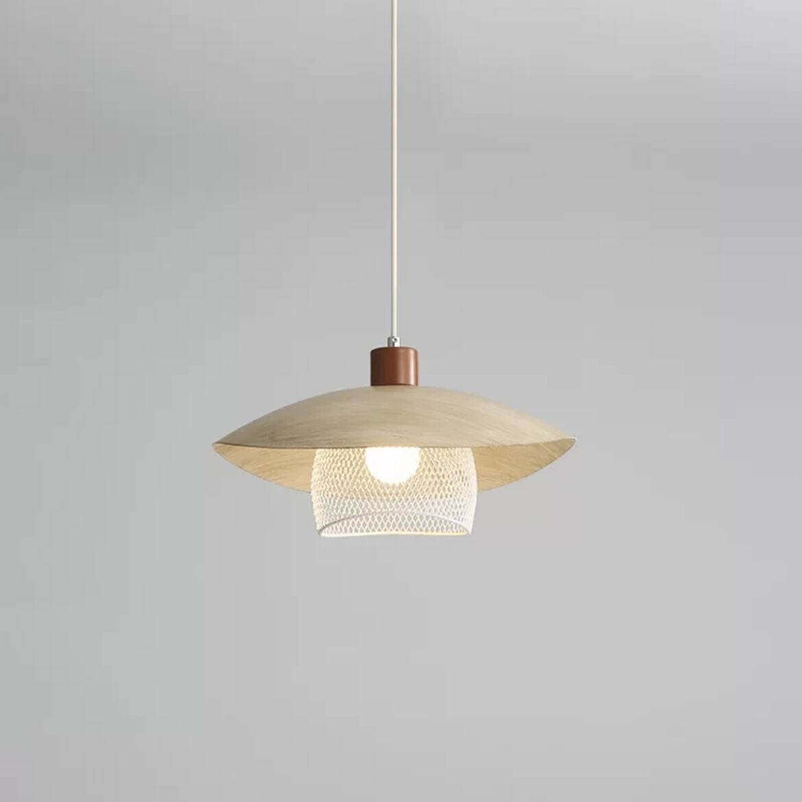 Arisha Lámpara Colgante en Forma de Disco de Metal y Madera